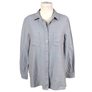 Elemente Clemente Gray Cotton Silk Button Up Long Sleeve Tunic Blouse Size Small